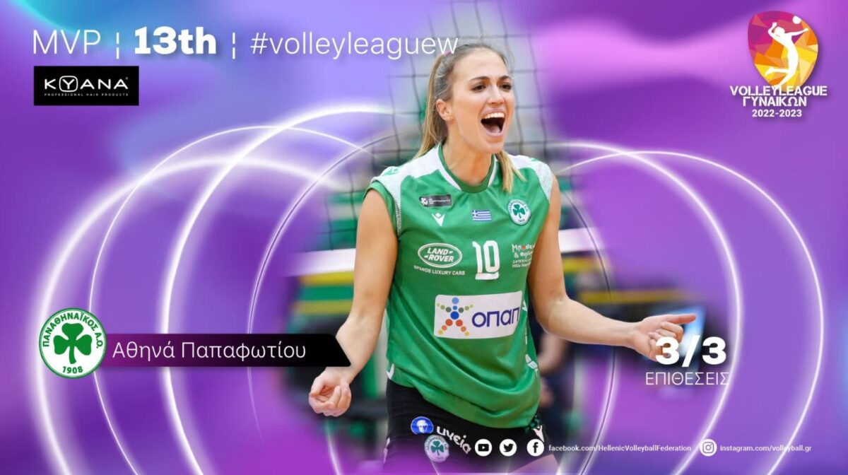 Volleyleague γυναικών: Η Αθηνά Παπαφωτίου MVP της 13ης αγωνιστικής