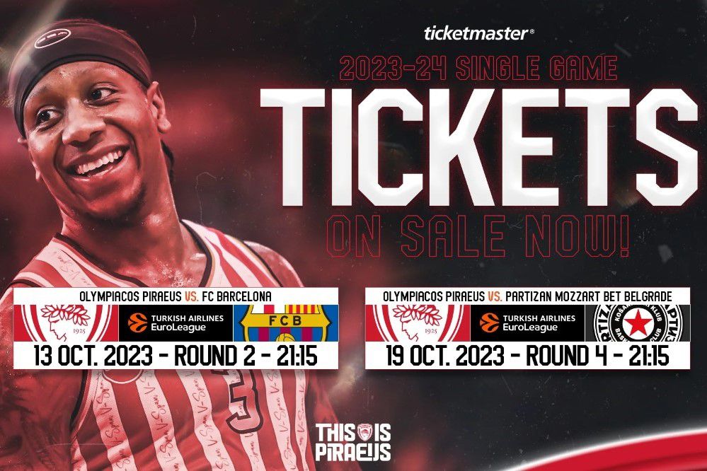 O Ολυμπιακός ενημέρωσε για τους τρόπους διάθεσης των εισιτηρίων για τα ματς με την Μπαρτσελόνα και την Παρτίζαν