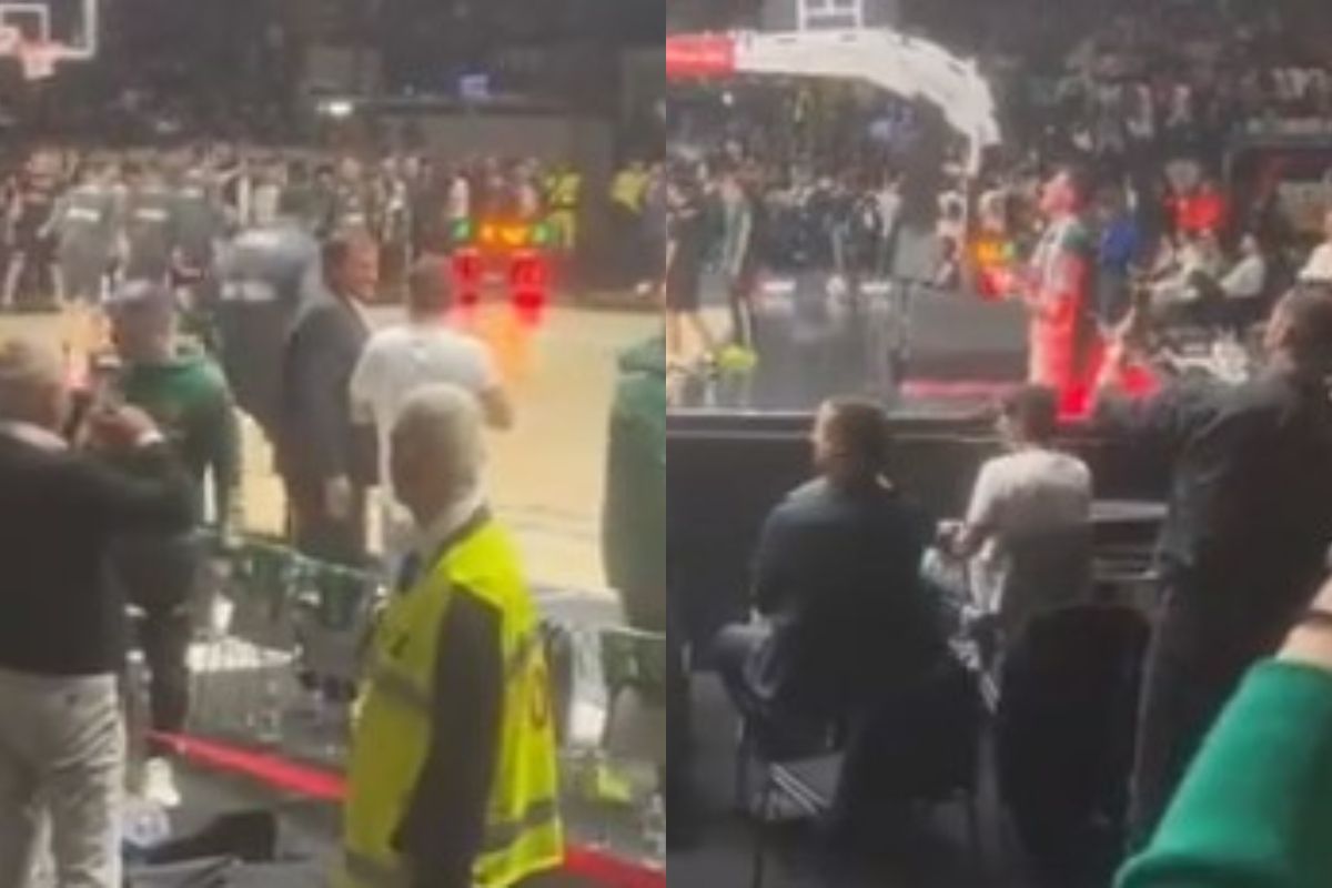 Αποκλειστικά πλάνα Sportal: Πήρε θέση στη Segafredo Arena ο Γιαννακόπουλος – H αγκαλιά με Αταμάν και η χειραψία με Ναν, Σλούκα