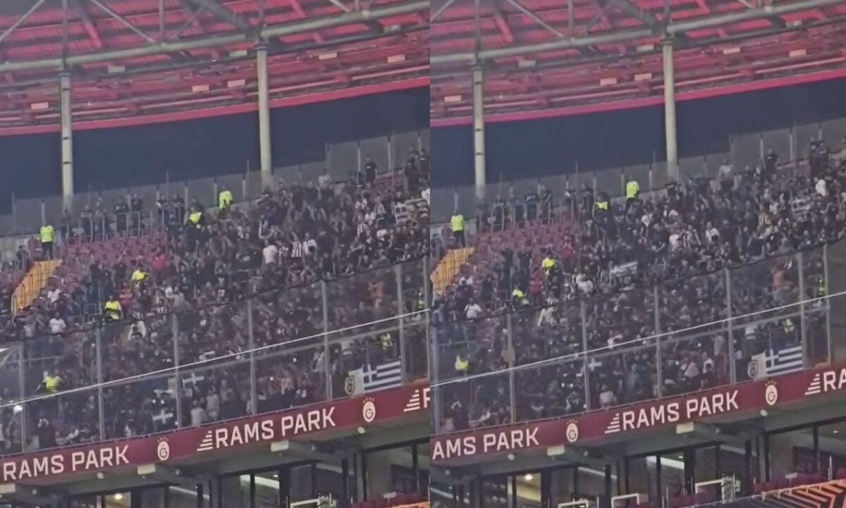 «Χιλιόμετρα κάναμε πάλι» με ελληνικές σημαίες στο γήπεδο της Γαλατά οι οπαδοί του ΠΑΟΚ (vid)
