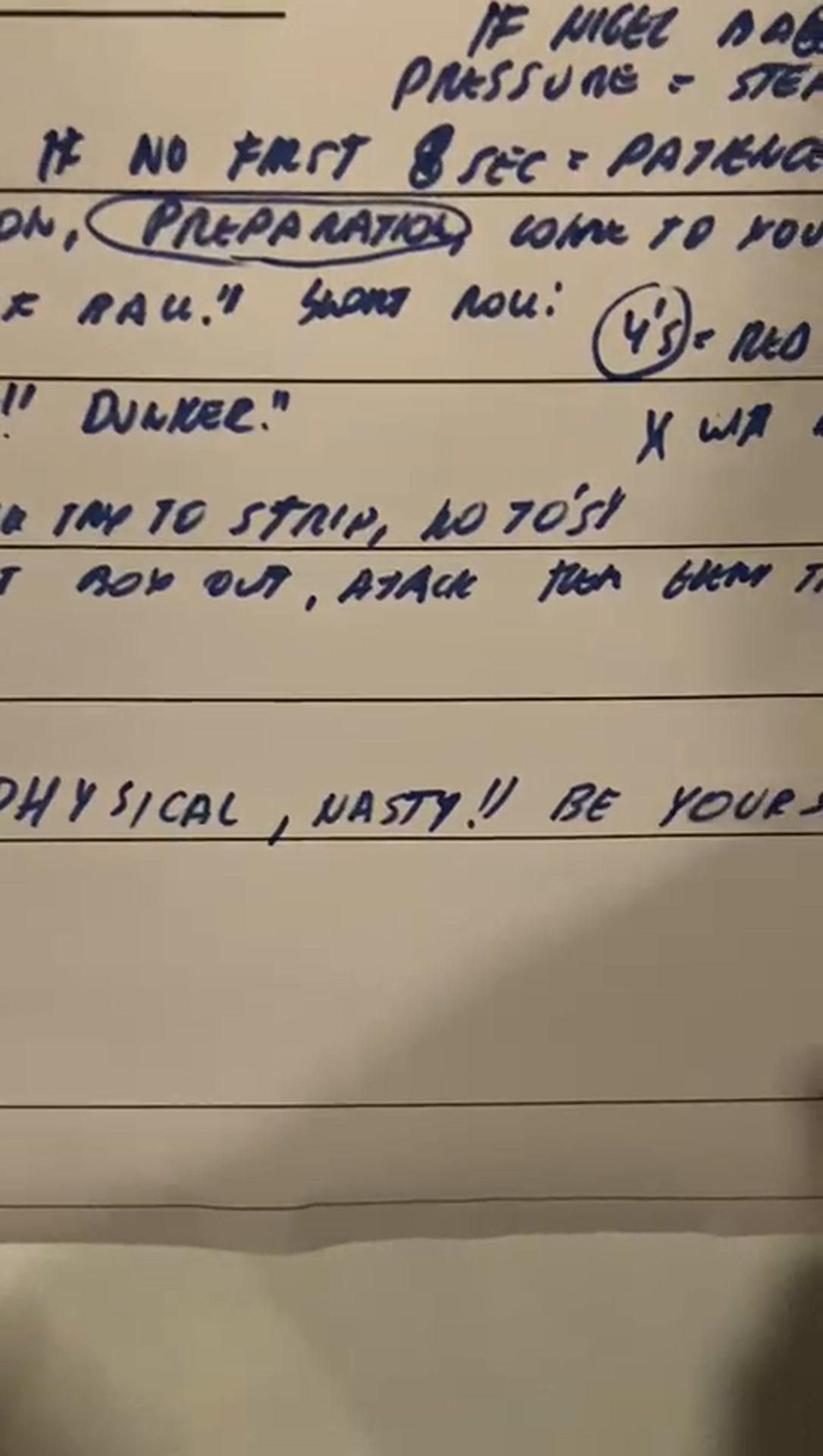 Οι οδηγίες του Γιασικεβίτσιους στον πίνακα των αποδυτηρίων: Be calm, physical, nasty! Be yourself
