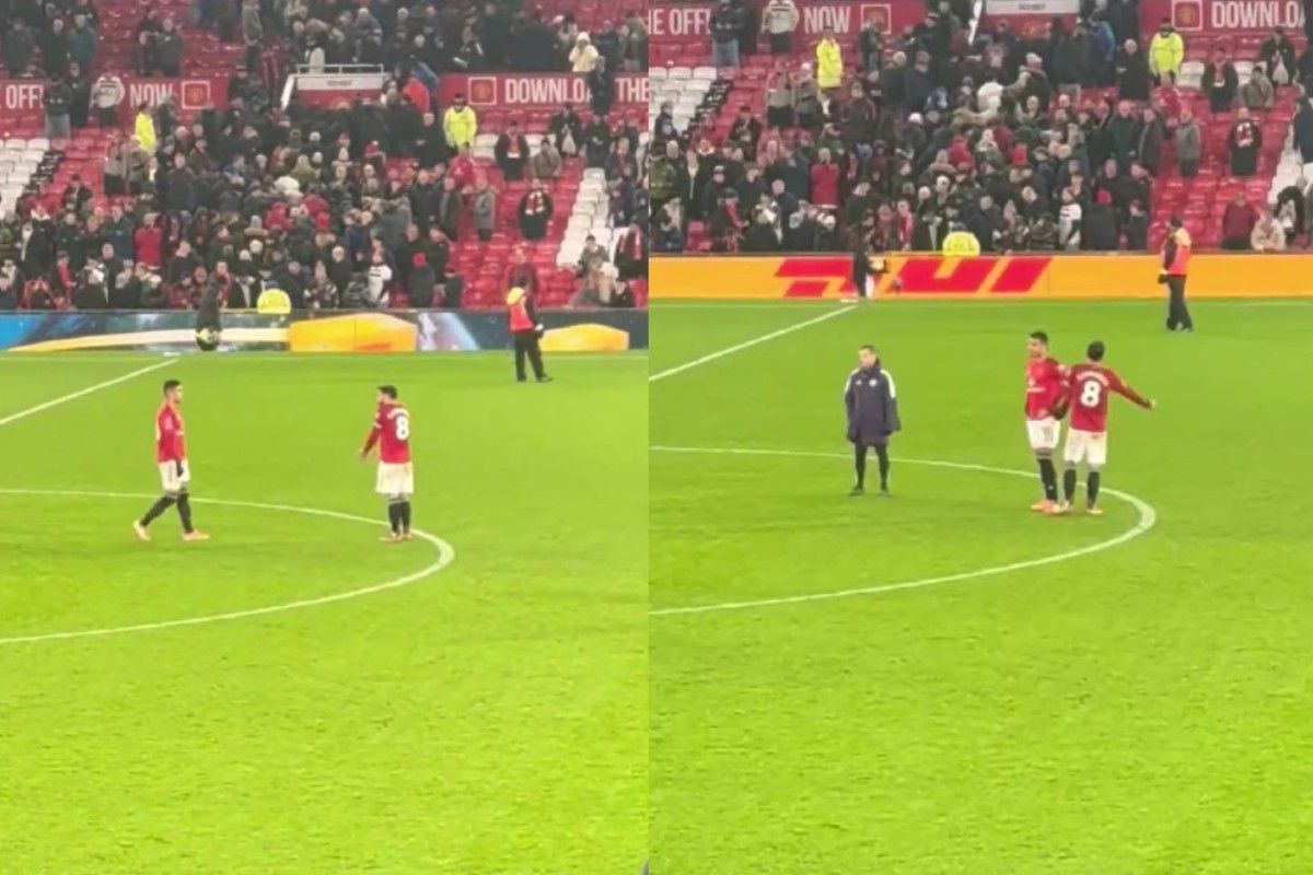 Έξαλλος ο Μπρούνο Φερνάντες με συμπαίκτες του μετά την ισοπαλία της Γιουνάιτεντ με την Μπόρνμουθ (vid)