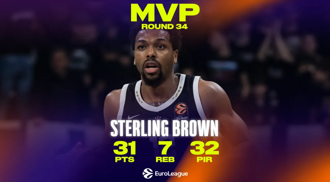 MVP της 34ης αγωνιστικής ο Στέρλινγκ Μπράουν – Όσα έκανε στη νίκη της Παρτίζαν
