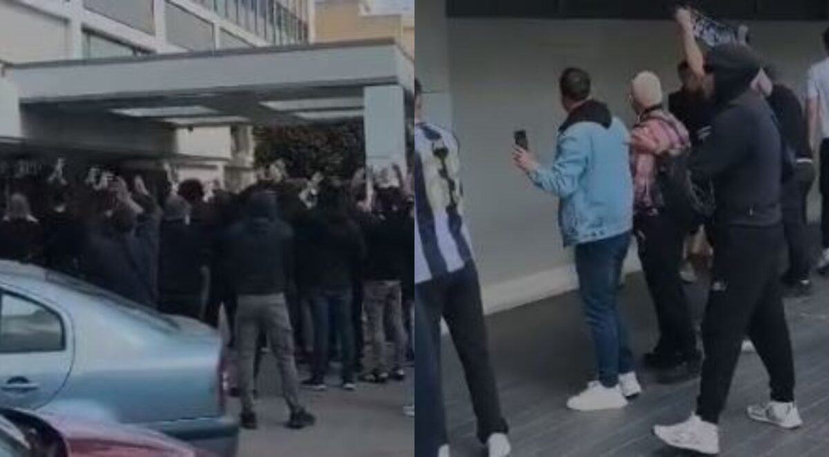 Τρέλα των οπαδών του ΠΑΟΚ έξω από το ξενοδοχείο στην Αθήνα (vids)